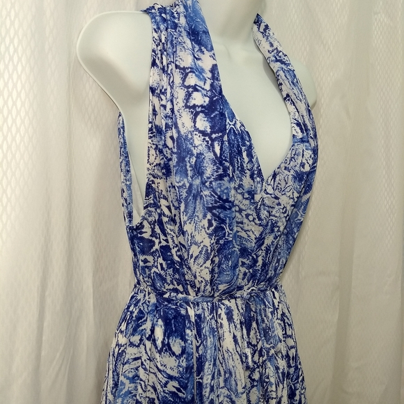 Ark & Co. Intricately Draped Polyester Dress, Blue/White Abstract Print, Size M - Picture 5 of 16